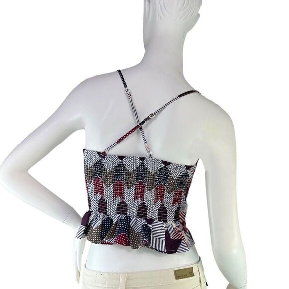 Free People Front Lace Cropped Corset Patchwork Print Tank Top Size Small - Picture 5 of 10